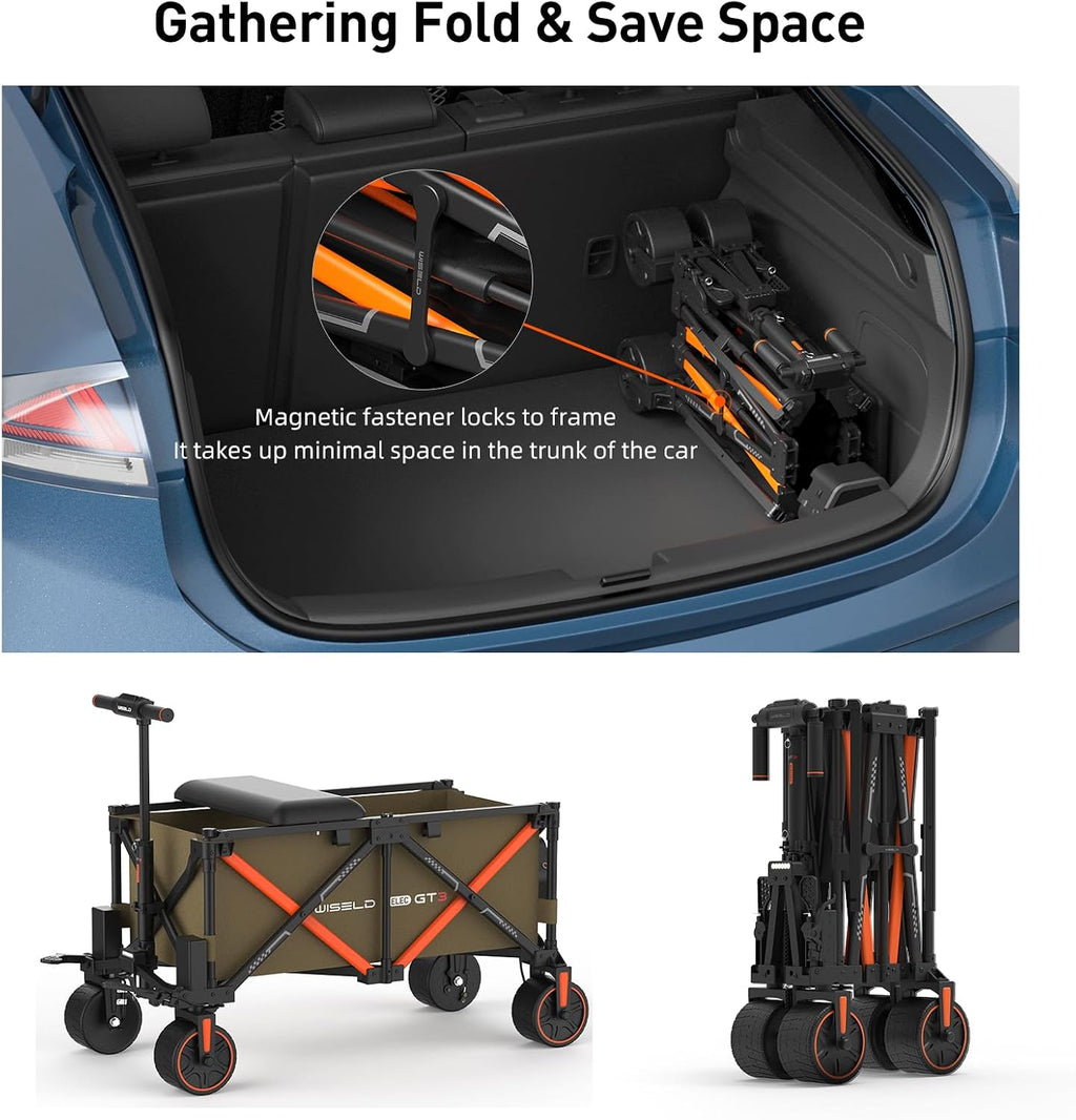 WISELD GT3 Electric Wagon Cart with Seat*1 Battery*1, All Terrain Wheels 772lbs Large Capacity Multi-Purpose Wagon for Effortless Moving,Grocery Shopping, Sports, Fishing, Garden and Camping(Khaki)