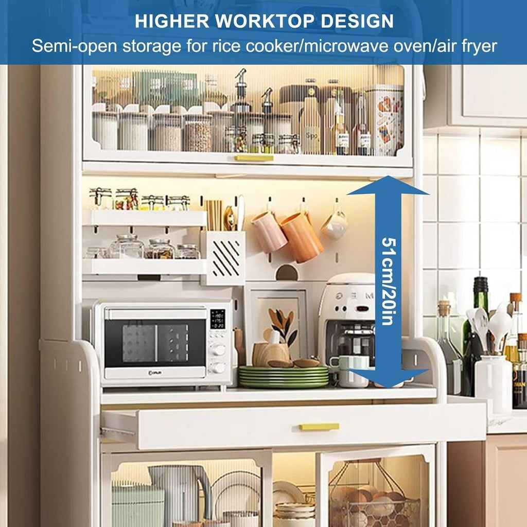 5-Tier Black Kitchen Bakers Rack with Adjustable Shelves, Drawer, Pegboard & Microwave Stand – Free Standing Utility Storage Cabinet, 147.5×80cm(Black,147.5x60cm/58x23.6in)