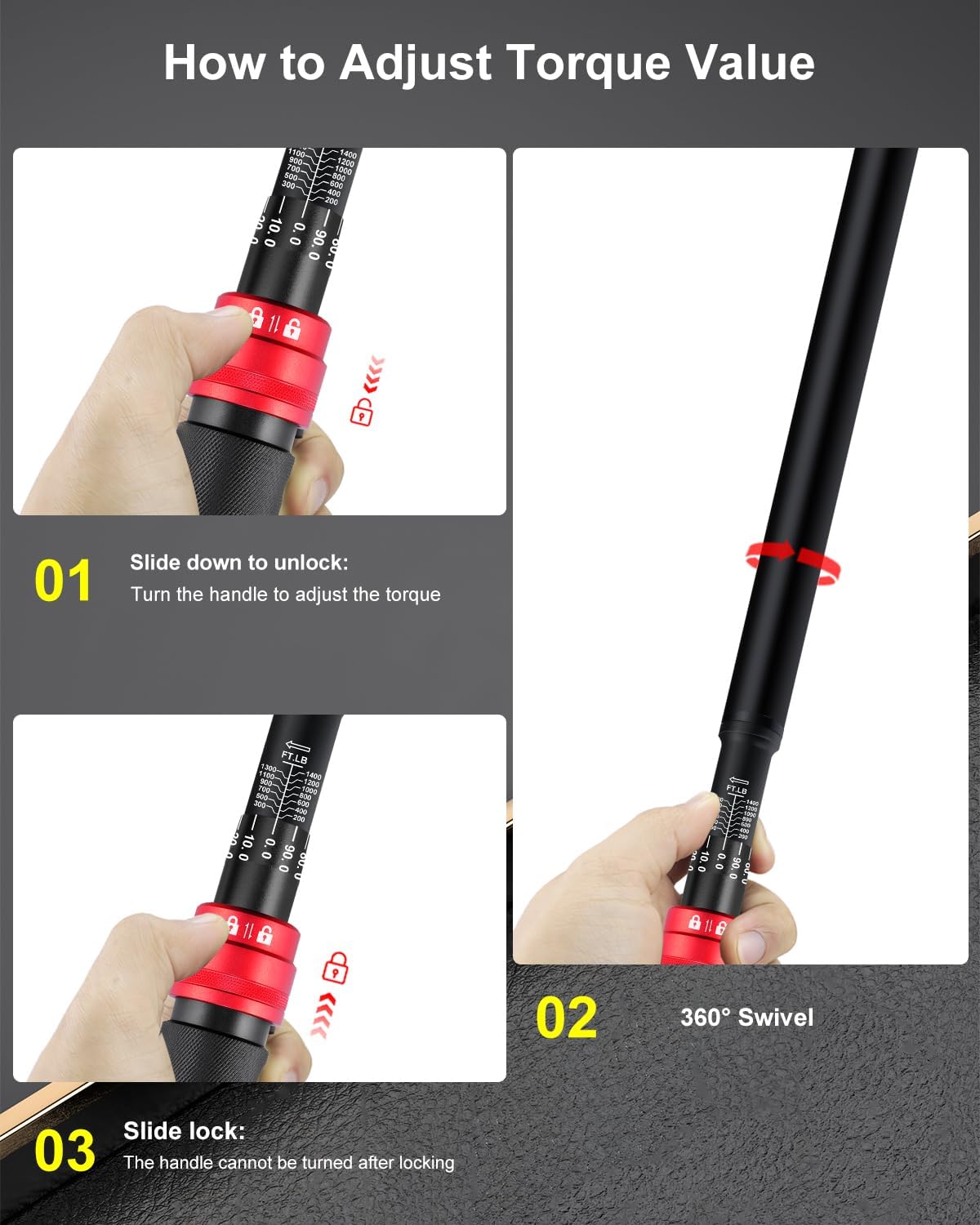 Atsafepro 3/4 Torque Wrench 100-850 Ft-Lb -±3% Accuracy, 47.3' Long Handle, 48-Tooth Reversible Ratchet, Cr-V Steel, Dual Scale,3/4' Drive Click Heavy Duty Torque Wrench for Industrial, Truck, Turbine