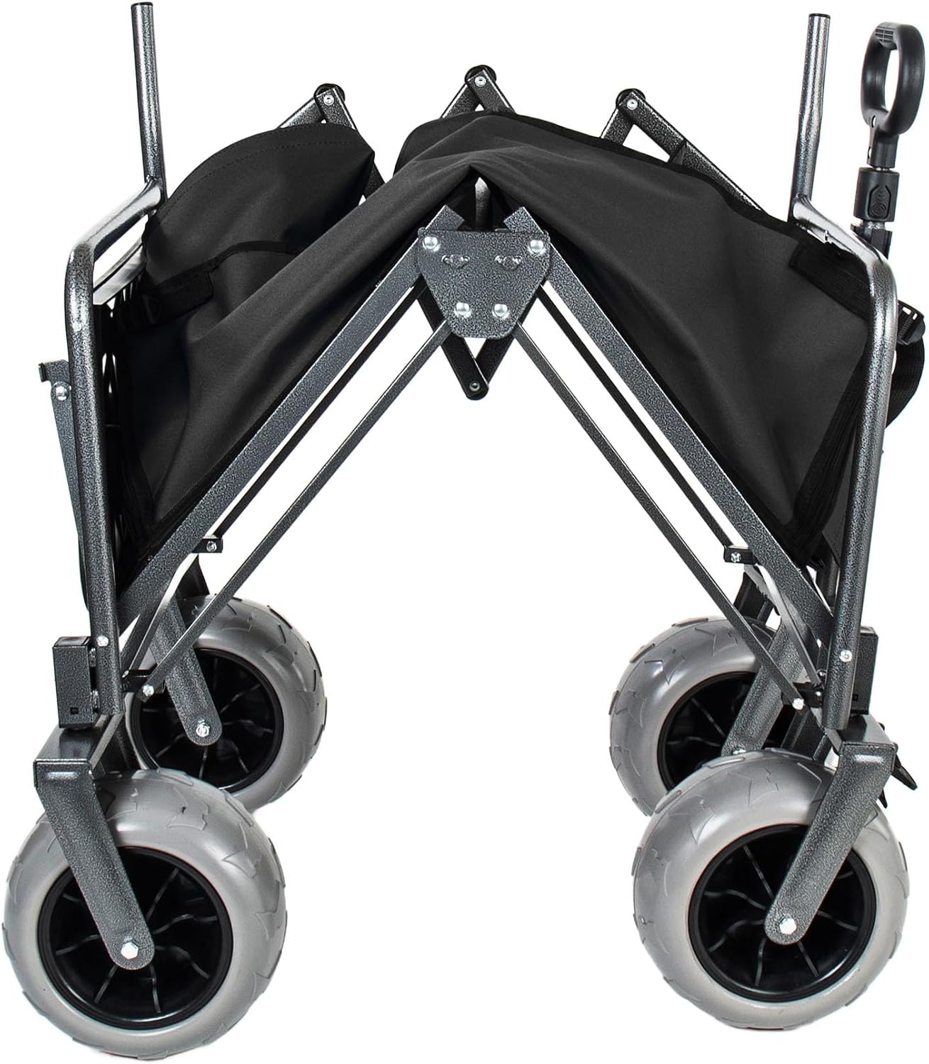 3-in-1 Folding Wagon with Seats and Table, All Terrain Beach Cart with Big Wheels for Sand, 500lbs Heavy Duty Collapsible Wagon for Camping Family Shopping (Black)