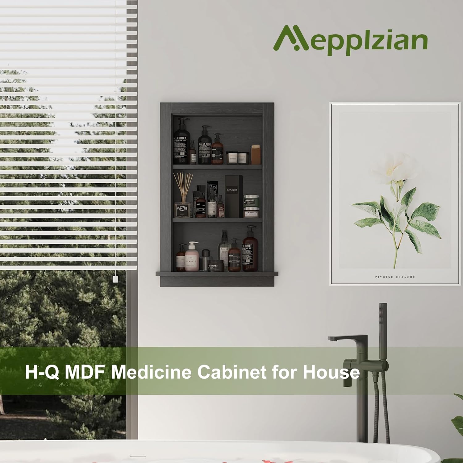 Recessed Medicine Cabinet,14x24 in Wall Bathroom Cabinet with Storage,Bathroom Niche for Shower Wall for Bedroom/Hallway,Black Shower Wall Niche Insert for Drywall,MDF