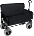 ZeHuoGe 3-in-1 Folding Wagon with Bench Seat – 500lbs Capacity, 9'x4' Beach Tires for Camping & Beach (Black)