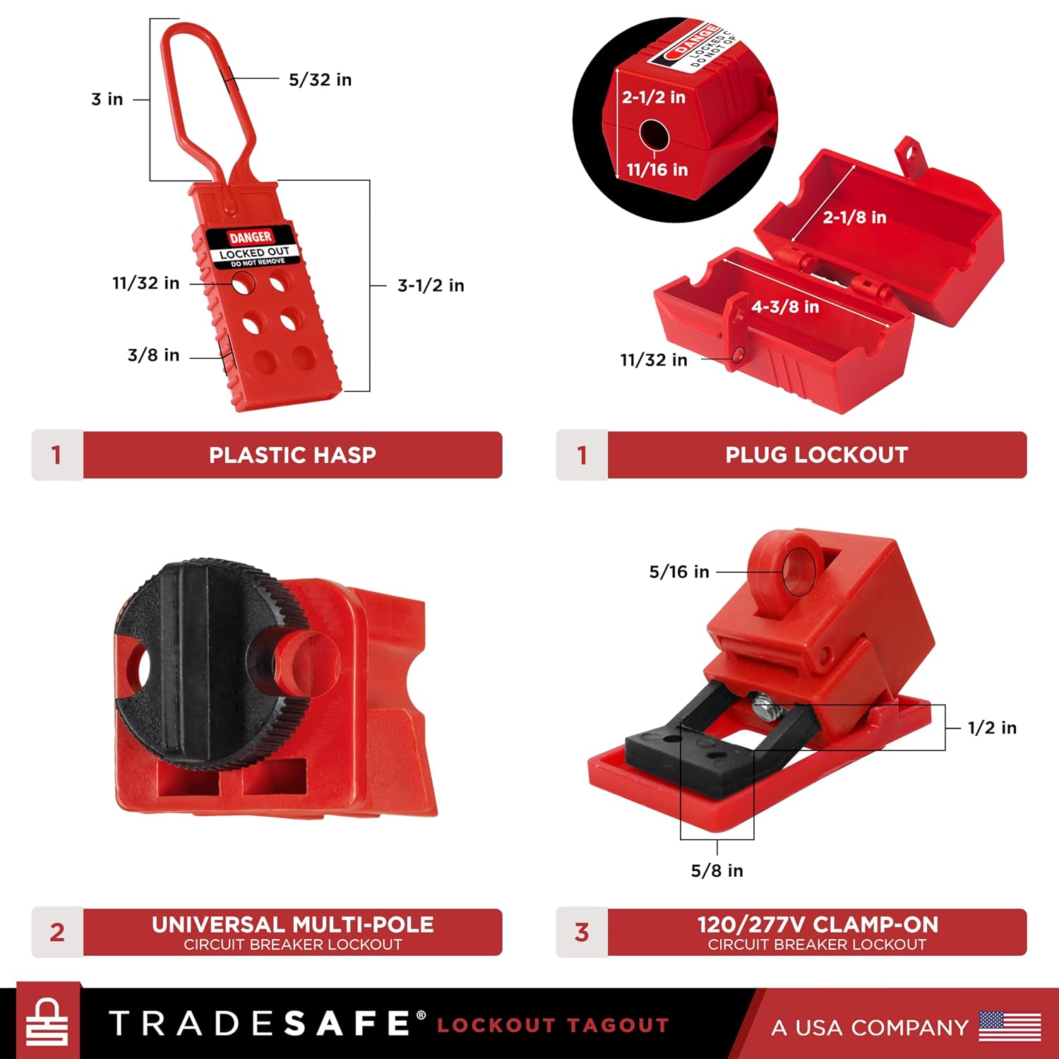 TRADESAFE Electrical Lockout Tagout Kit & Lockout Locks Bundle - Hasps, Clamp on and Universal Multipole Circuit Breaker Lockouts, Loto Tags, Plug Lockout, Loto Locks Set, 2 Keys Per Lock