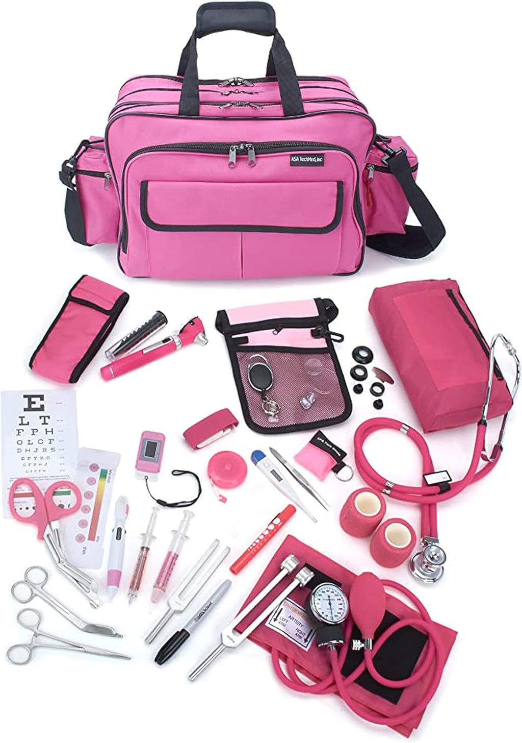 ASA TECHMED Durable Nurse Travel Bag with Nursing Supplies – Multi-Pocketed, Heavy-Duty Nylon, Webbed Shoulder Strap