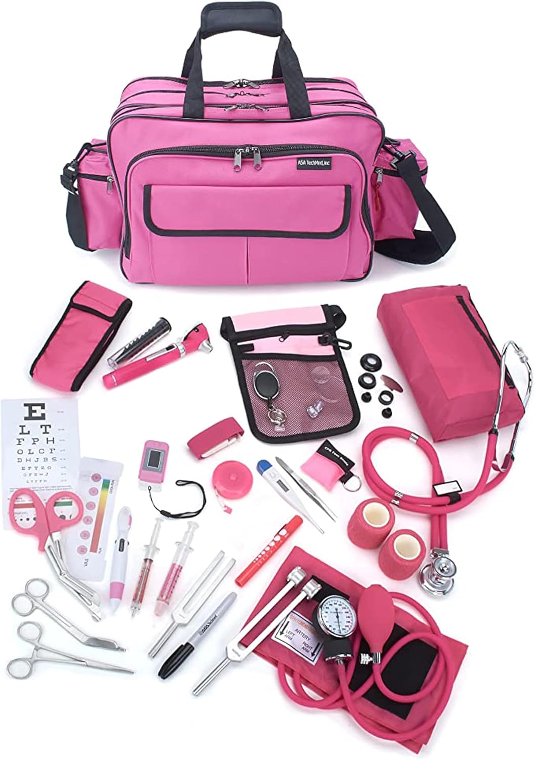 ASA TECHMED Durable Nurse Travel Bag with Nursing Supplies – Multi-Pocketed, Heavy-Duty Nylon, Webbed Shoulder Strap