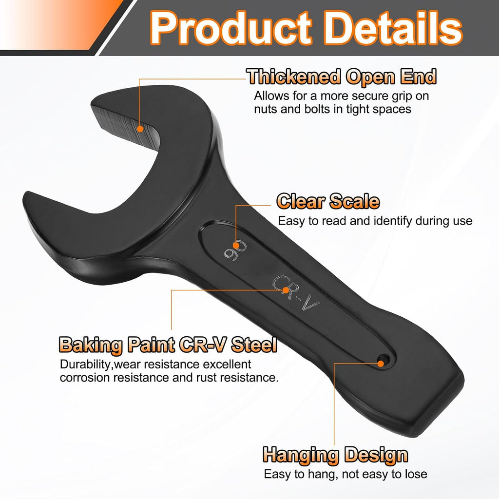 HARFINGTON Open End Striking Wrench 90mm Metric CR-V Steel Single Open Spanner Baking Paint U Shape Head Wrench Hand Tool for Mechanical Automotive Repair