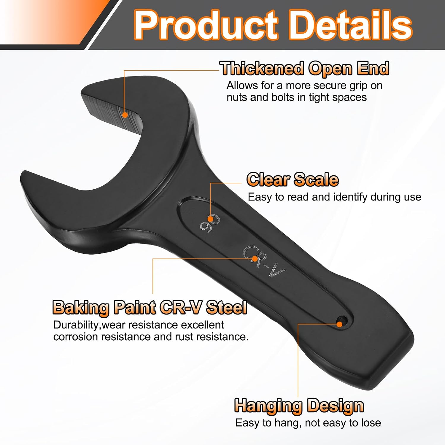 HARFINGTON Open End Striking Wrench 90mm Metric CR-V Steel Single Open Spanner Baking Paint U Shape Head Wrench Hand Tool for Mechanical Automotive Repair