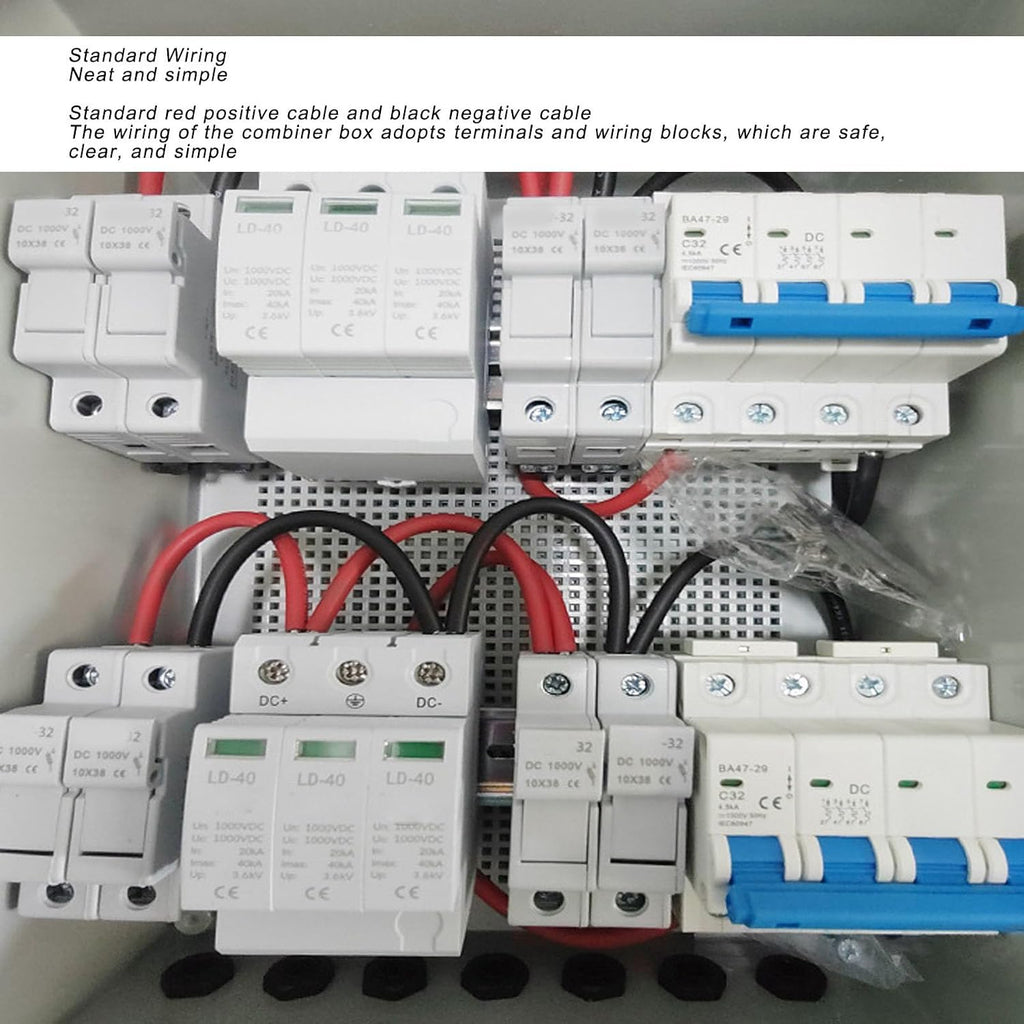 Solar PV Combiner Box, 4-String to 2-Output, DC 1000V, IP65 Waterproof, Wall Mounted System with DC Isolation Switch, for Solar Panel Installation