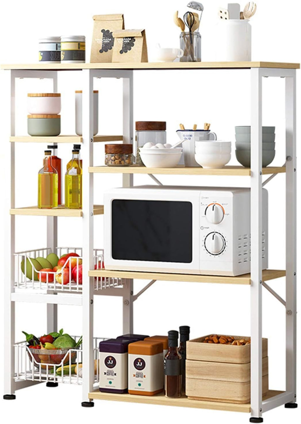 Shelf Unit Microwave Stand with Storage and Drawer Storage Cart Workstation Shelf 4-Tier Kitchen Baker's Rack Utility Shelf for Kitchen Cabinet Tableware (Color : White Size : 80x30x106cm)