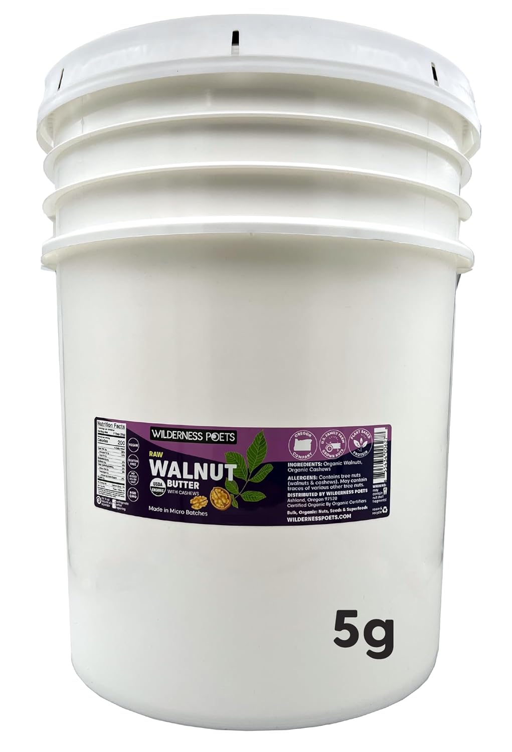 Wilderness Poets Raw Walnut Butter - Organic Raw Walnut Butter (640 Ounce - 40 Pound - 5 Gallon)
