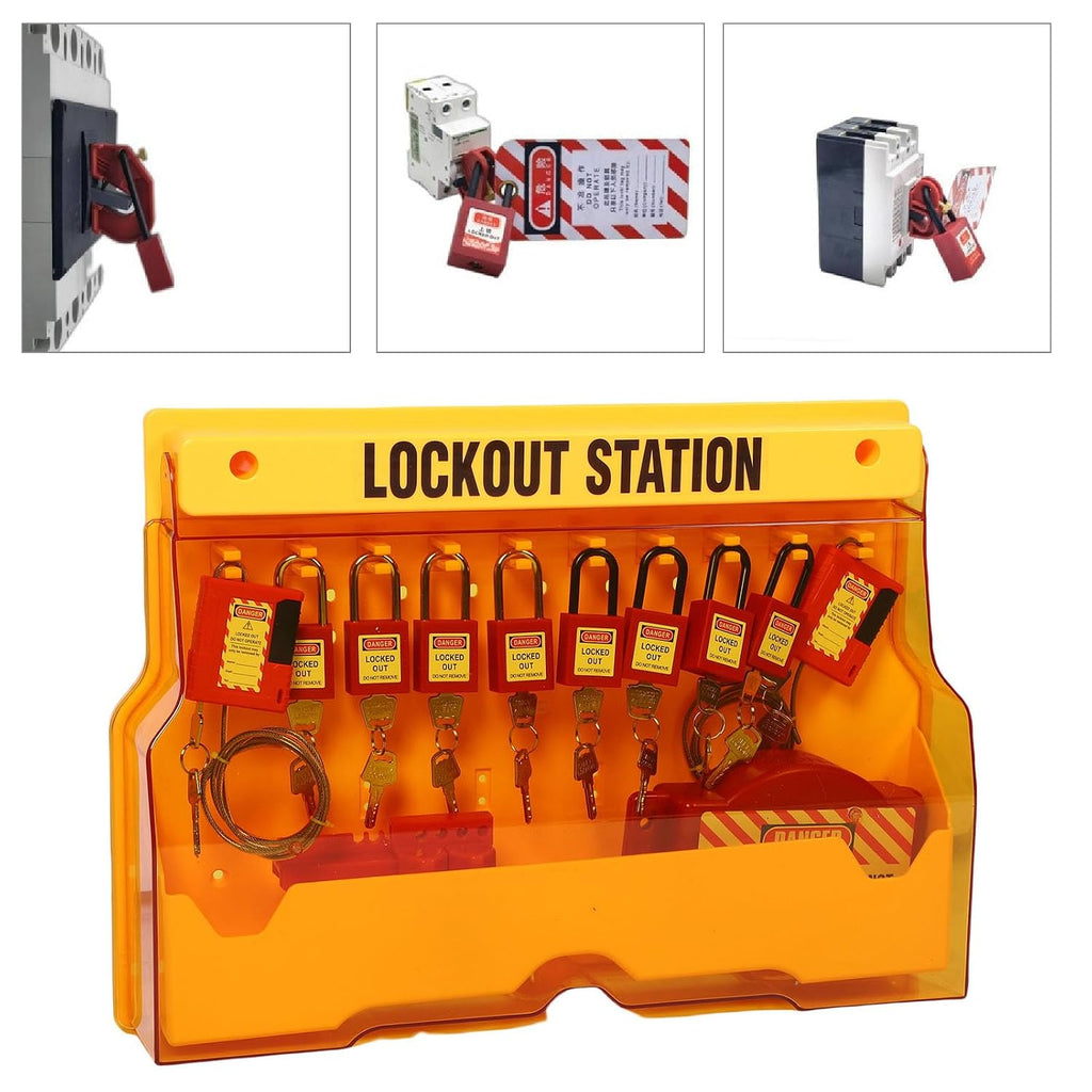 Lockout Tagout Station with Loto Devices, Lock Out Tag Out Kit Wall Board, 8 Padlocks, 20 3 Hasps 6 Circuit Breaker Locks, Electrical Lockouts Kit
