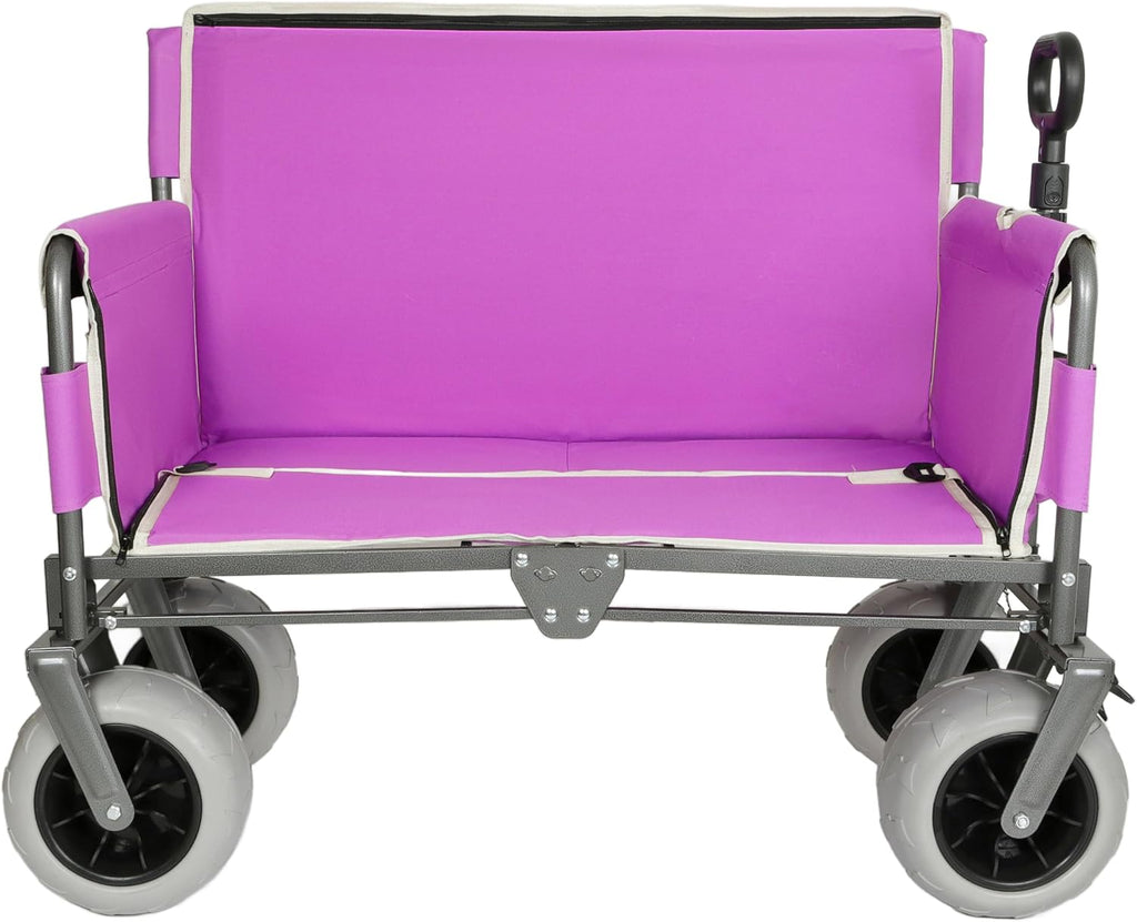 3-in-1 Heavy-Duty Wagon with Bench Seat – 500lbs Capacity, 9'x4' Beach Cart with Big Wheels for Sand, Collapsible Wagon for Camping, Groceries & Outdoor Events (Purple)