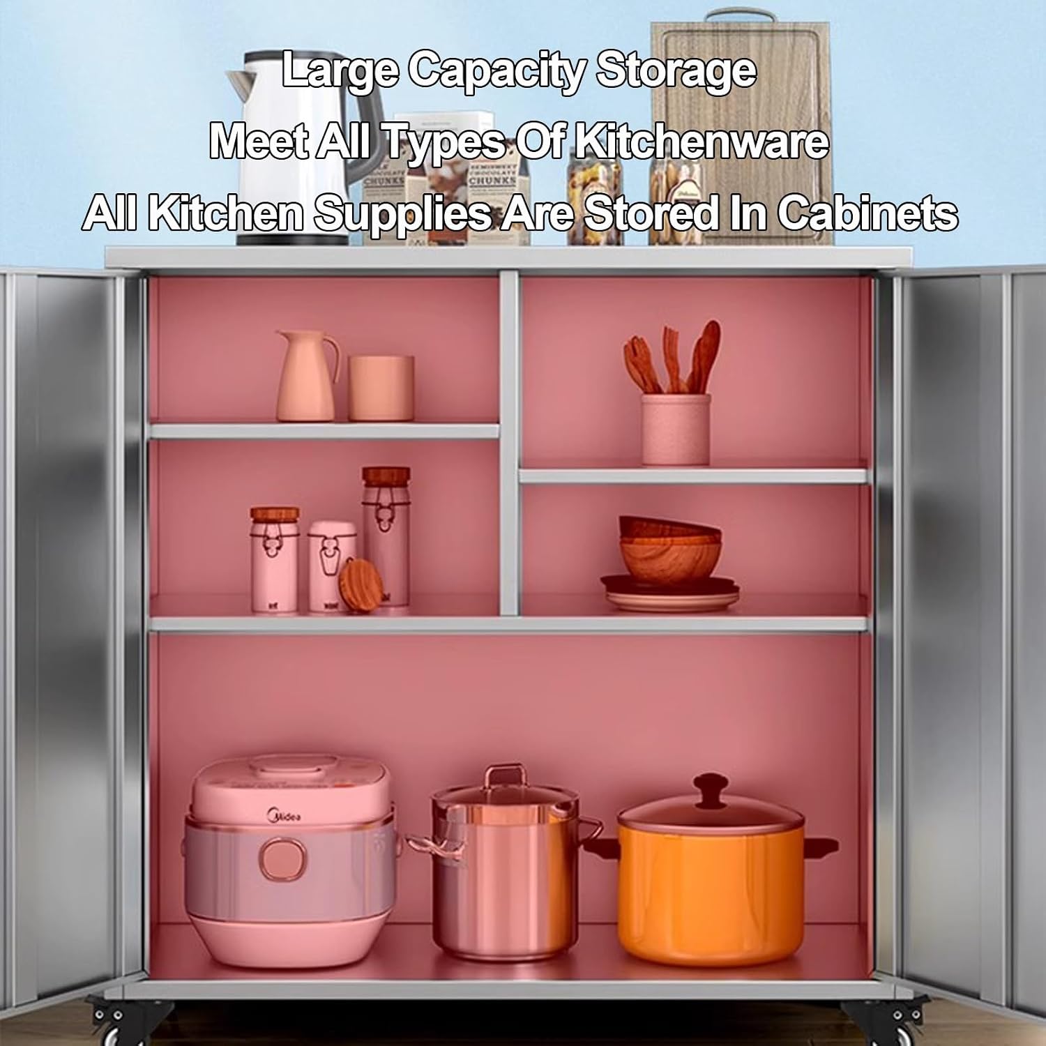 Kitchen Bakers Rack with Glass Door Storage Cabinets Movable Sideboards and Multifunctional Storage Solution