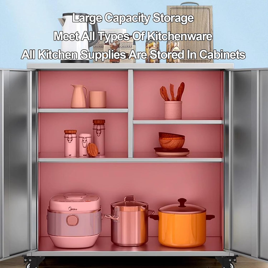 Kitchen Bakers Rack with Glass Door Storage Cabinets and Movable Sideboards for Microwave Stand Extra Storage Options Included