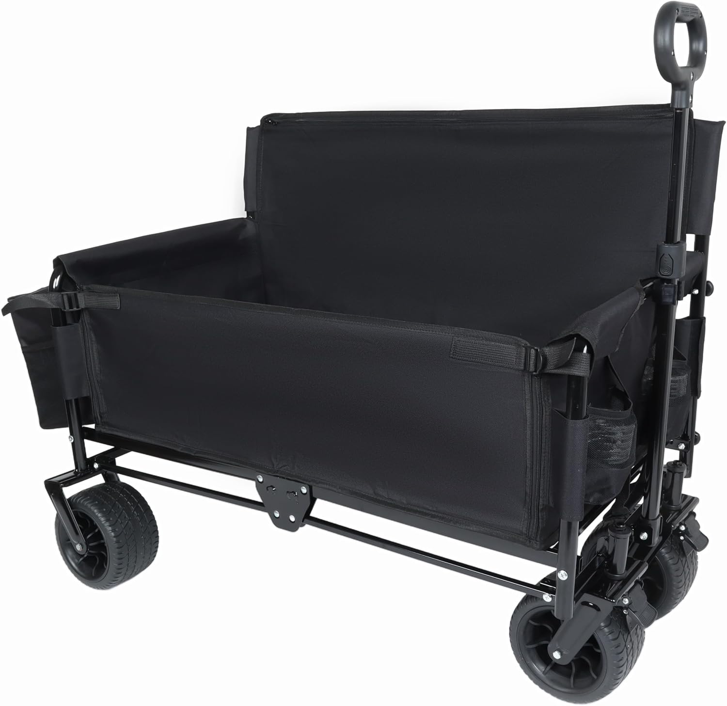 3-in-1 Heavy-Duty Folding Wagon Cart with Bench Seat & Storage - 500lbs Capacity, All-Terrain 360° Wheels, Ice Pack Included - Perfect for Camping, Beach, Sports, Garden & Outdoor Events (Black)