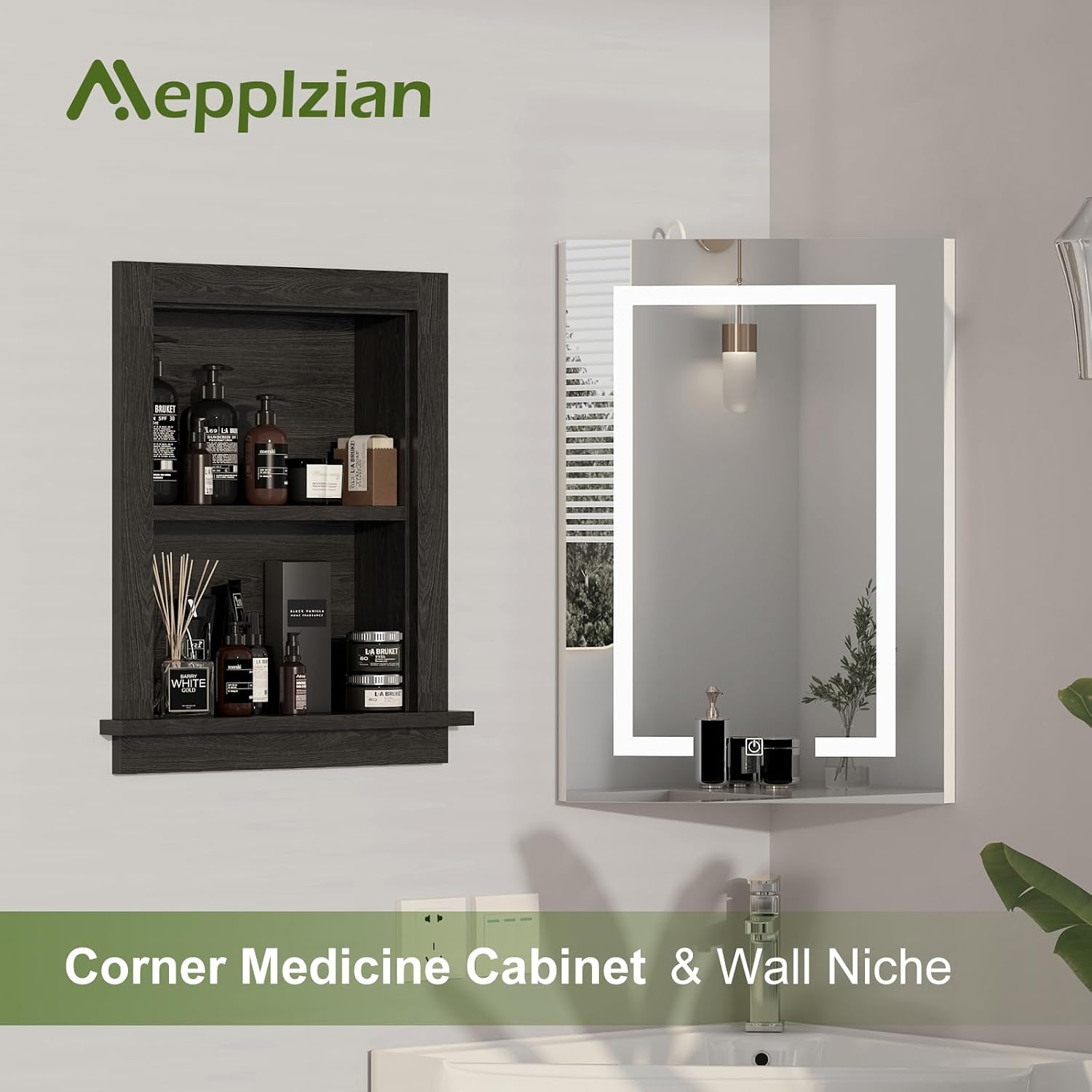 Recessed Medicine Cabinet,14x18 in Wall Bathroom Cabinet with Storage,Bathroom Niche for Shower Wall for Bedroom/Hallway,Black Shower Niche,Wall Niches Insert for Drywall,MDF
