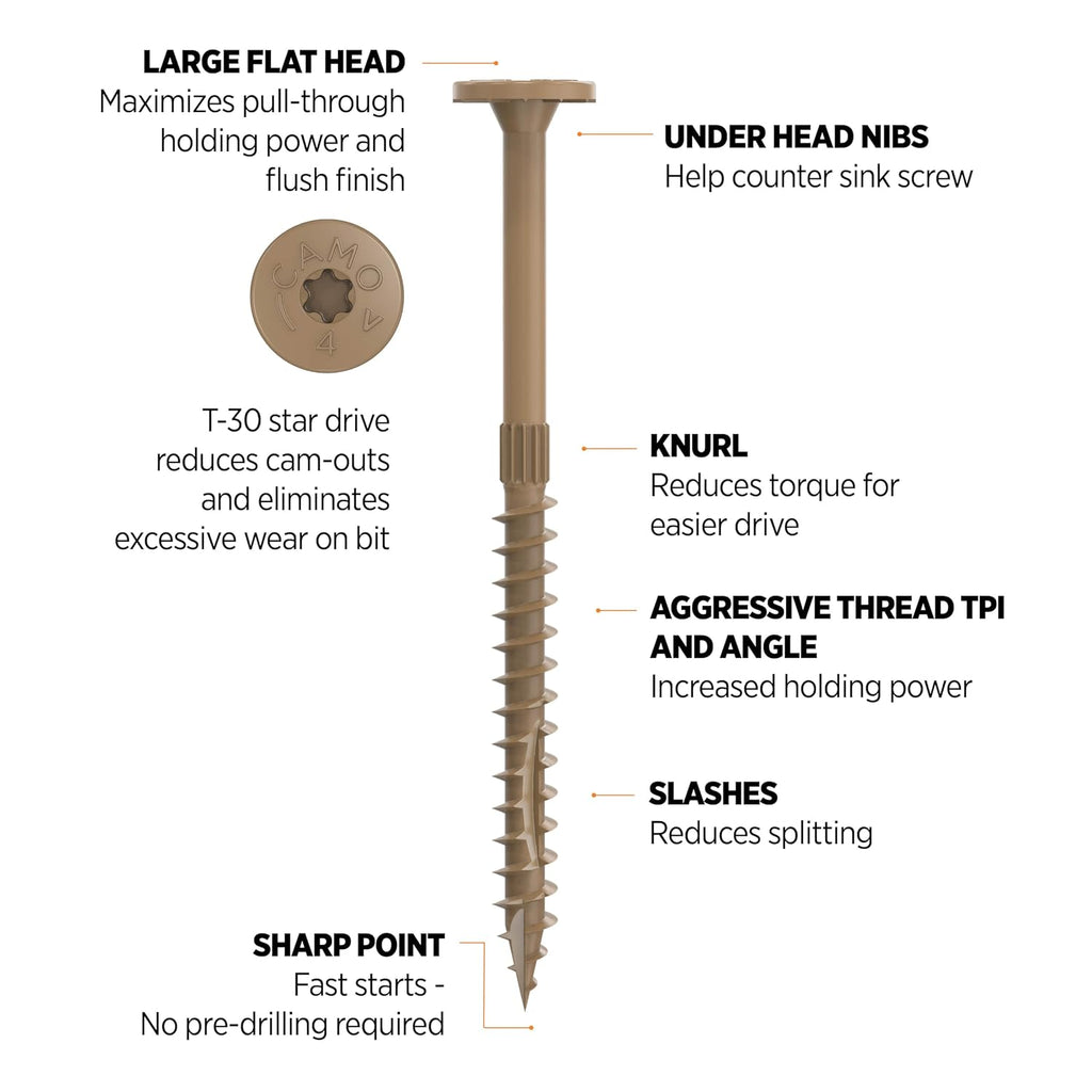 CAMO 1/4' Multi-Purpose Flat Head Structural Screw - 4' x 1/4' - 250 ct