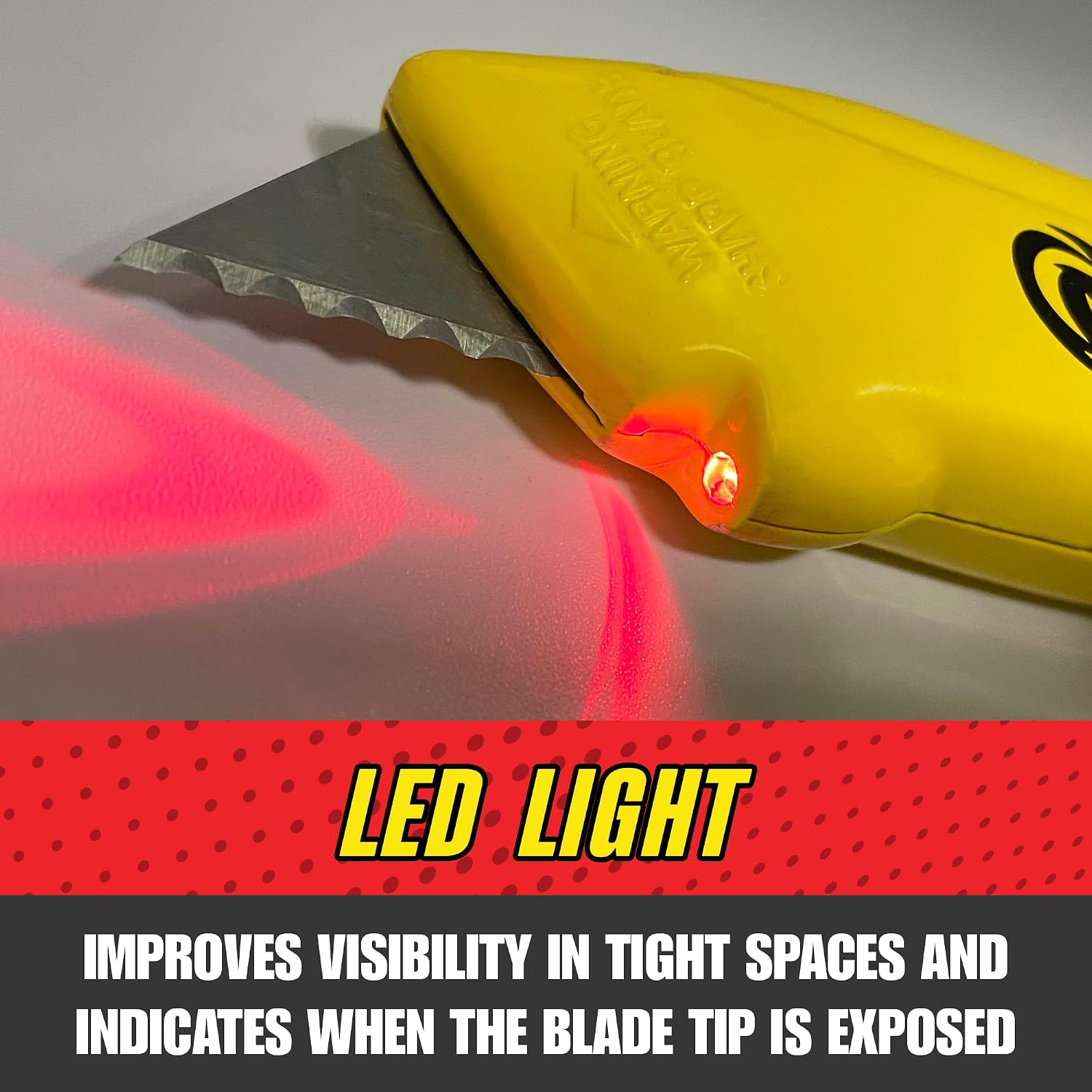 Rapid Edge Utility Knife, Heavy-Duty Safety Knife with Light, Includes Extra Serrated Utility Knife Blades, Made of Die-Cast Alloy Steel, Yellow, 12-Pack
