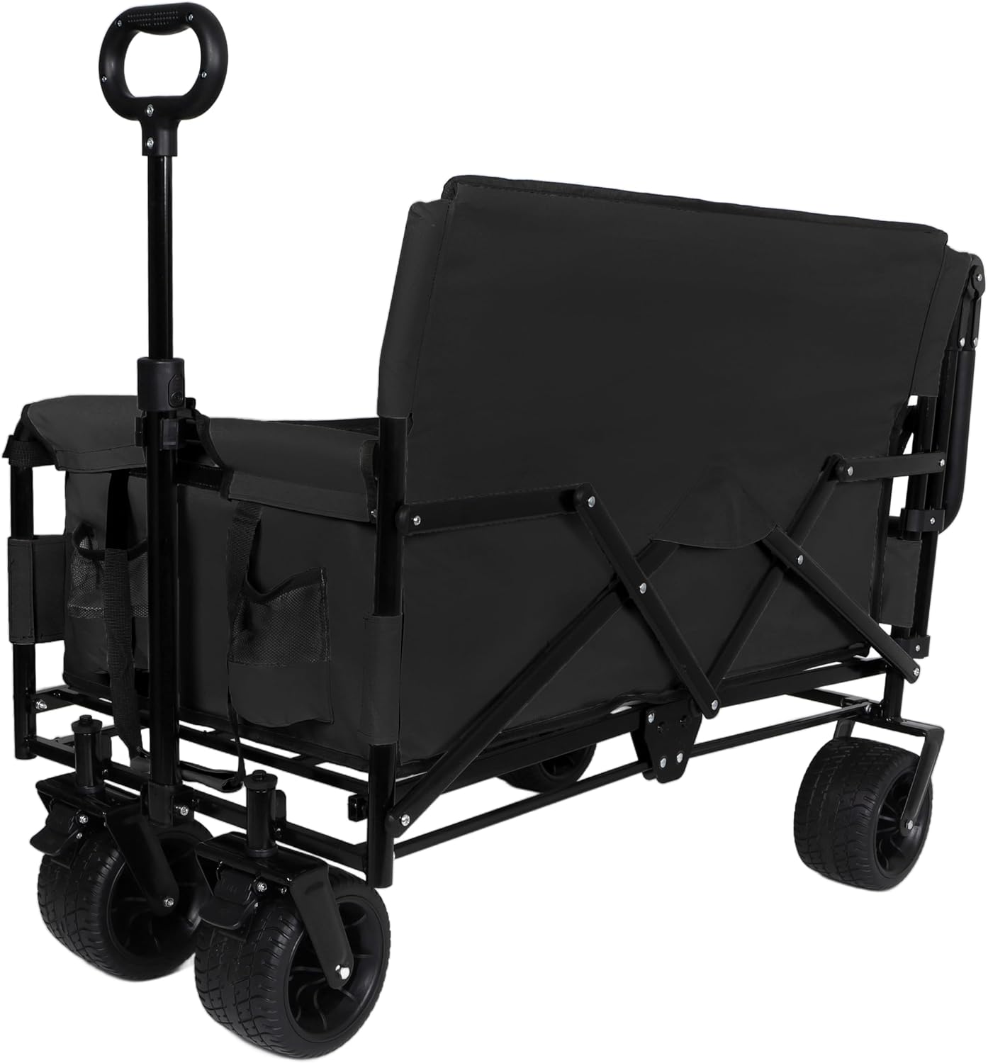 3-in-1 Heavy-Duty Folding Wagon Cart with Adjustable Canopy & Bench Seat – 500lbs Capacity, All-Terrain Utility Cart for Camping, Beach, Sports, Garden Storage (Black)