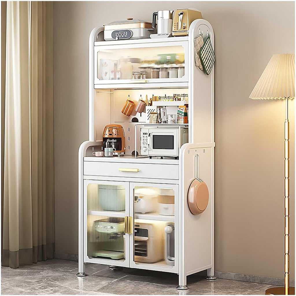 White,179×70cm, Standing Bakers Rack for Kitchen Storage, 5 -Tier Microwave Stand with Drawer and Adjustable Shelf, Metal Shelves with Microwave Stand for Kitchen Pantry,White 179×60cm