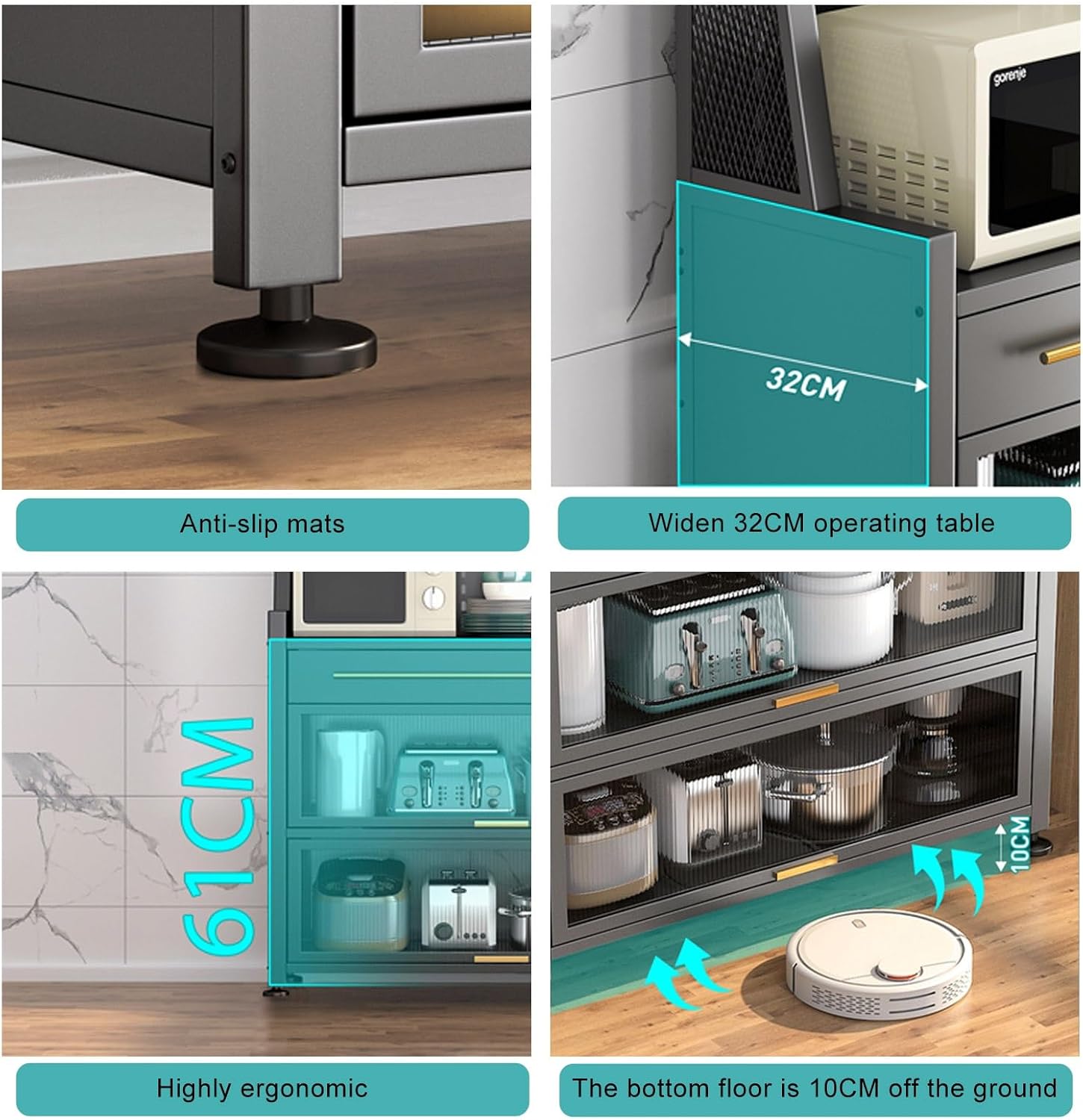 Microwave Storage Stand Kitchen Cabinet Freestanding Baker's Rack with Flip Door Drawer Versatile Utility Shelf for Dining Room Living Room Kitchen Nization