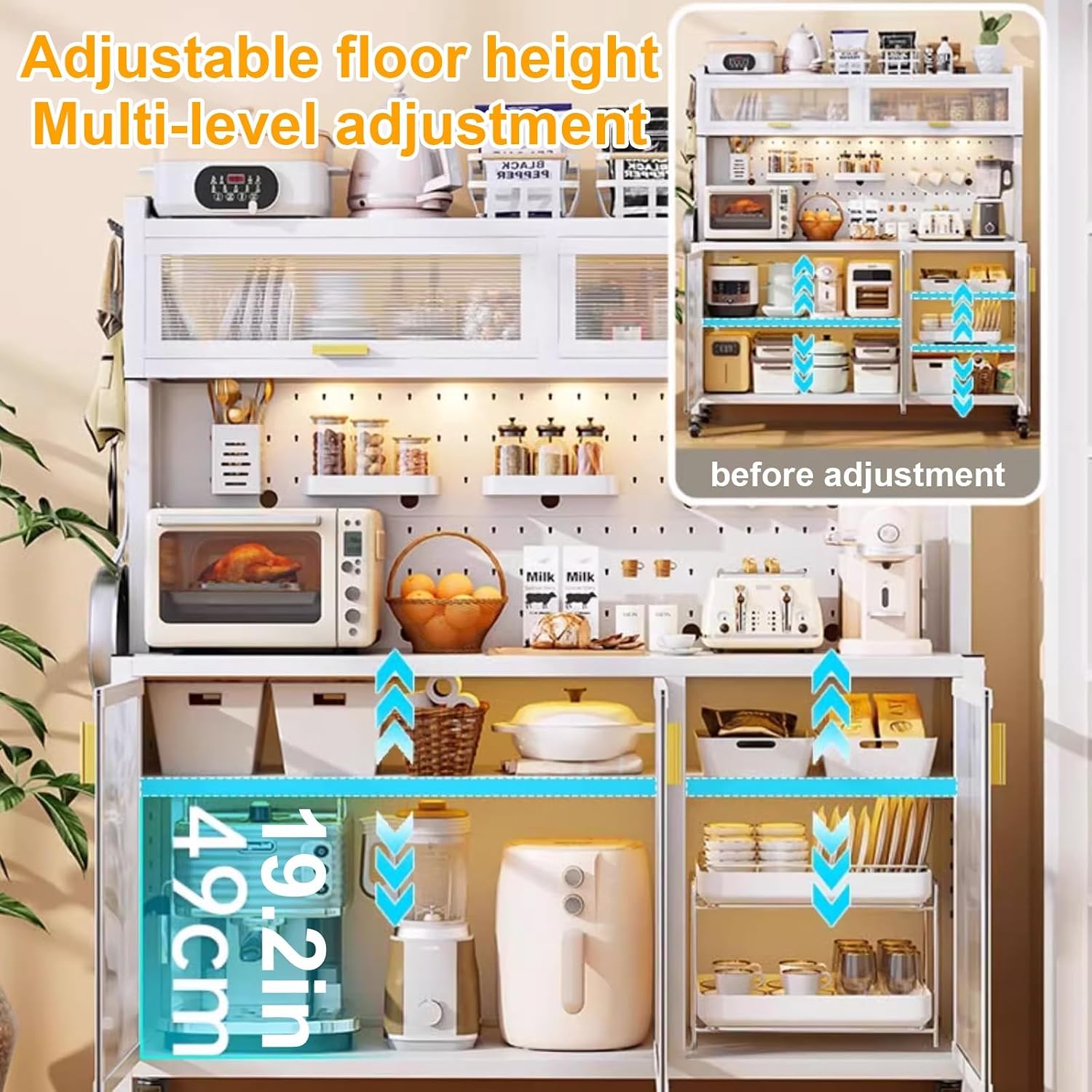 Bakers Rack Kitchen Storage 5 Tier Pantry Storage Cabinet, Free Standing Microwave Stand Metal Shelves, Baker's Rack for Kitchen, Dining Room, Living Room (Size : 103cm/40in)
