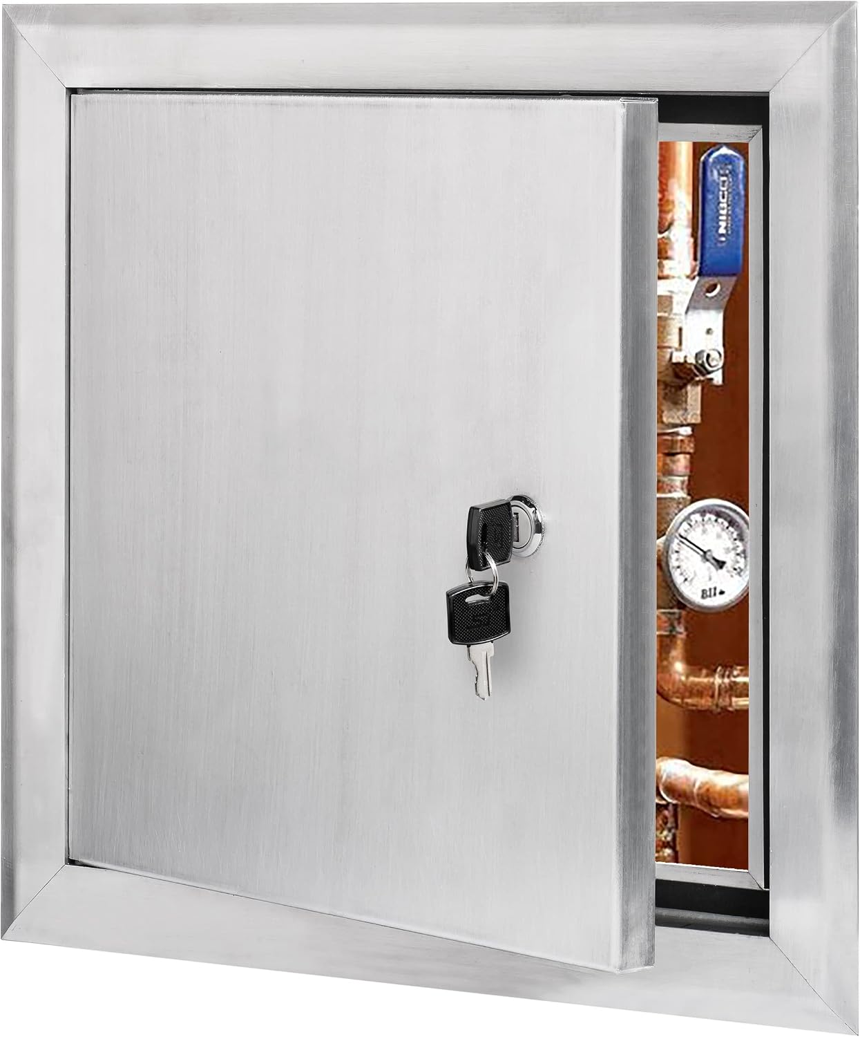 Premier by Dynasty Hardware 14x14 Universal Aluminum Access Panel Door with Keyed Latch, Insulated for Exterior Application Use, Wall or Ceiling Mounted for Drywall, Plumbing, Electrical, 2400 Series