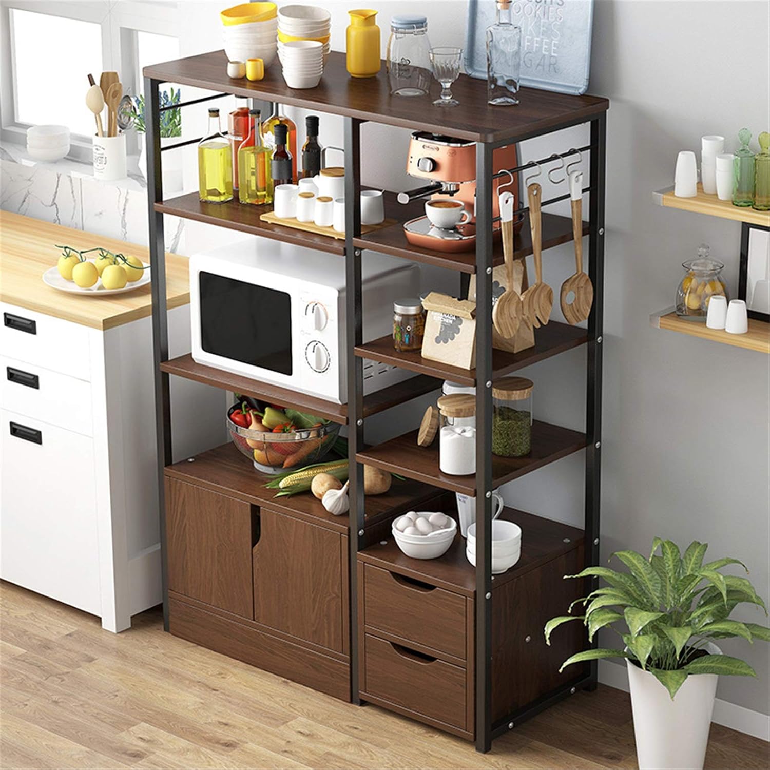 Shelf Unit Microwave Stand With Storage And Drawer Storage Cart Workstation Shelf Multilayer Kitchen Baker's Rack Utility Shelf For Kitchen Cabinet Tableware ( Color : Coffee Size : 80x30x112cm )