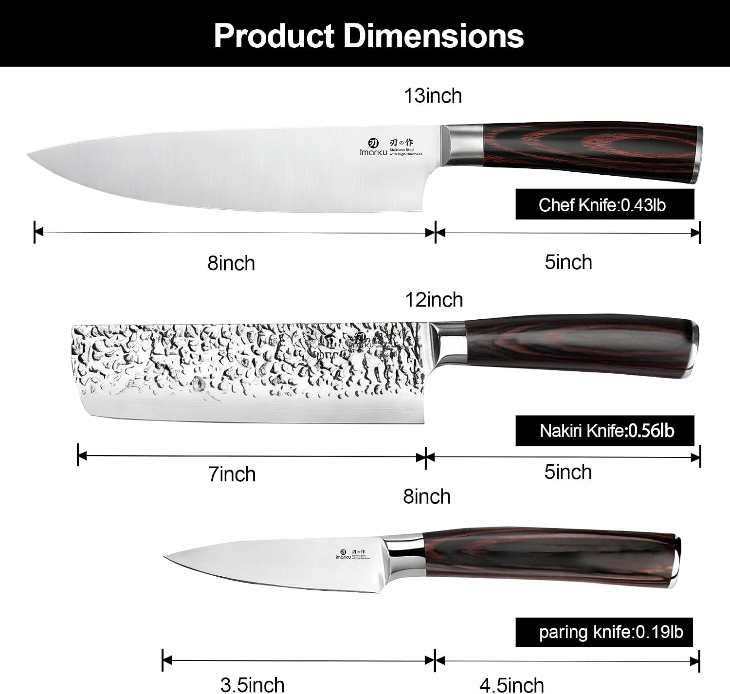 imarku 3 Pieces Knife set, Japanese HC Stainless Steel Kitchen Knife Set, Professional Chef Knife Set With Ergonomic Pakkawood Handle, Ultra Sharp Knives Set for Kitchen & Home Cooking, Gifts Box