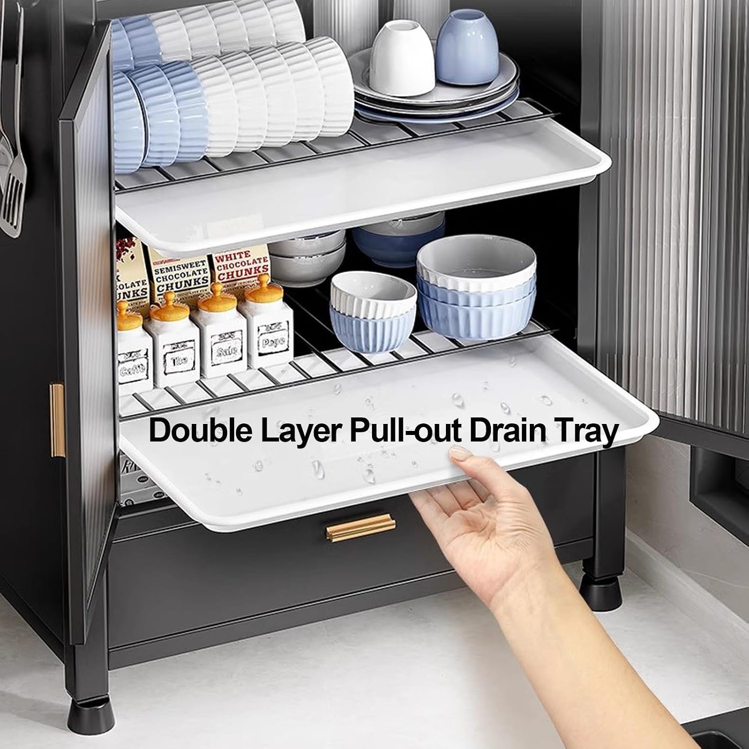 Dish Rack for Kitchen, Bakers Rack, Magnetic Cabinet Door, with Drawer, Kitchen Storage Rack, Suitable for Kitchen, Restaurant, Bathroom (Color : B)