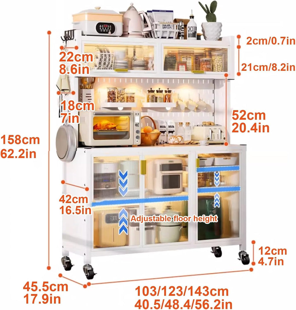 Bakers Rack Kitchen Storage 5 Tier Pantry Storage Cabinet, Free Standing Microwave Stand Metal Shelves, Baker's Rack for Kitchen, Dining Room, Living Room (Size : 143cm/56in)