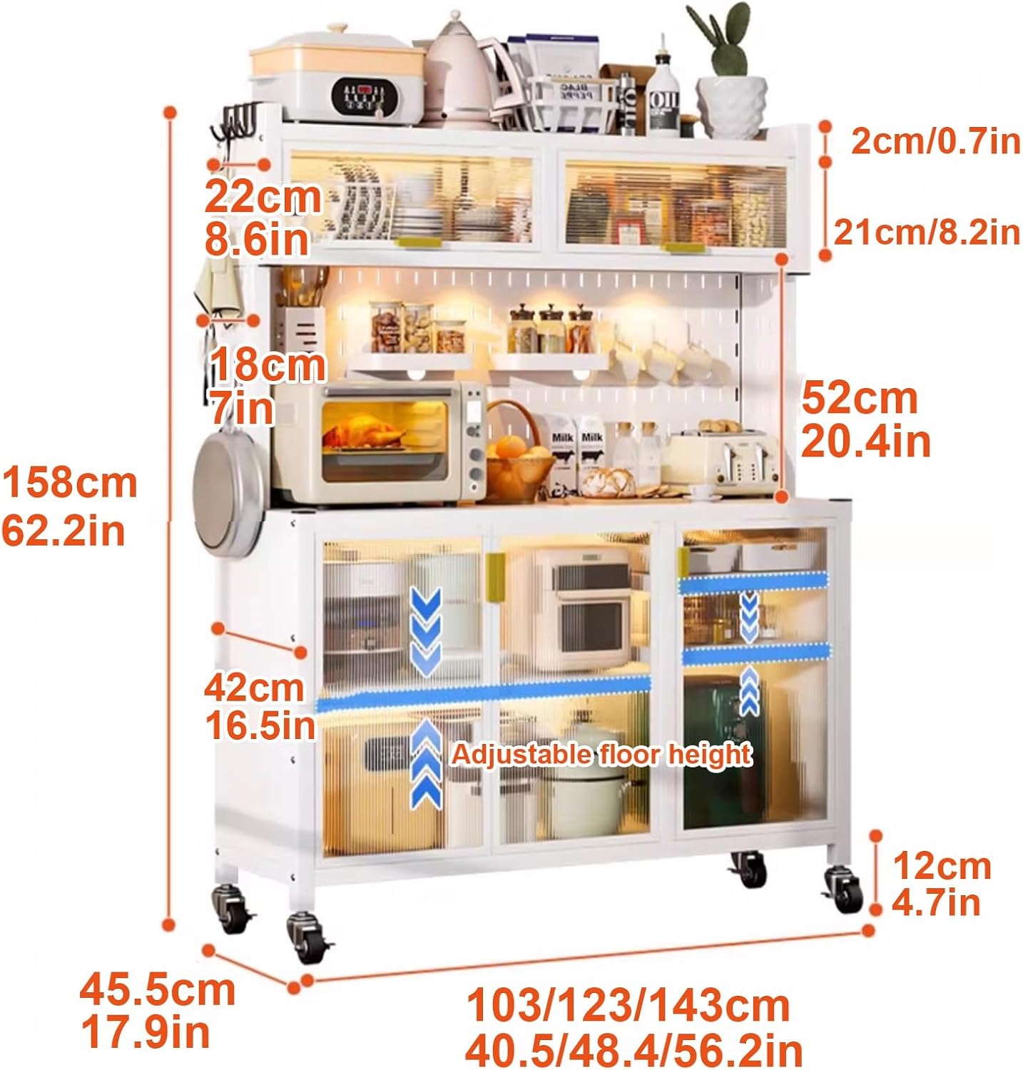 Bakers Rack Kitchen Storage 5 Tier Pantry Storage Cabinet, Free Standing Microwave Stand Metal Shelves, Baker's Rack for Kitchen, Dining Room, Living Room (Size : 143cm/56in)