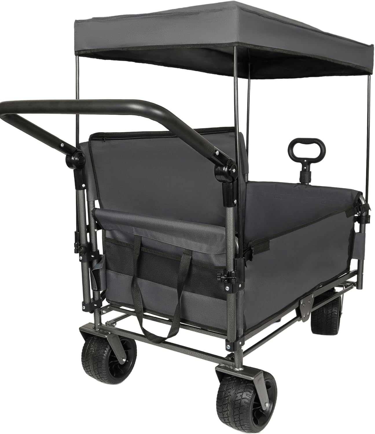 3-in-1 Folding Utility Wagon with Bench Seats, Canopy & 180L Storage - 500lb Capacity, All-Terrain Heavy-Duty Cart (Gray)