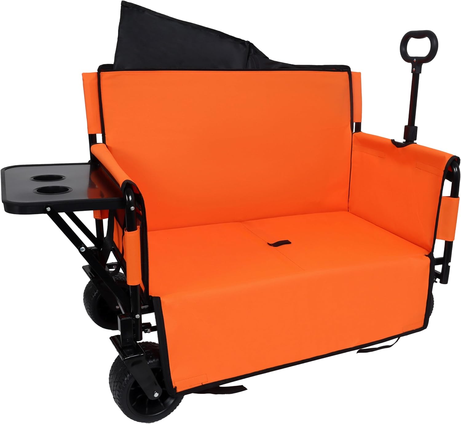 3-in-1 Folding Wagon Cart with Seat: Heavy-Duty 500lbs Capacity All-Terrain Wheels & Rear Tabletop - Multi-Functional Utility Cart for Family Picnics Outdoor Activities & Grocery Shopping