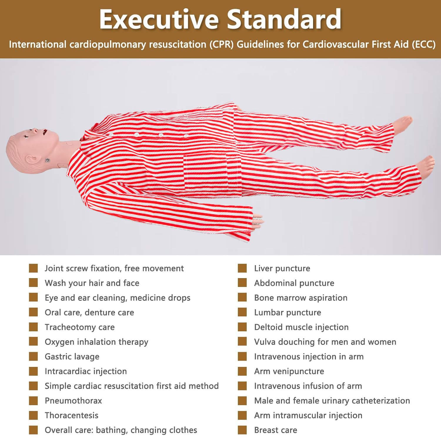 Patient Care Nursing Medical Manikin, Multifunction CPR Human Manikins 25 Items Nurse Skills Wound Demonstration with 3 Muscle Module & Patient Gown & Urinary Catheter for Teaching Pratice