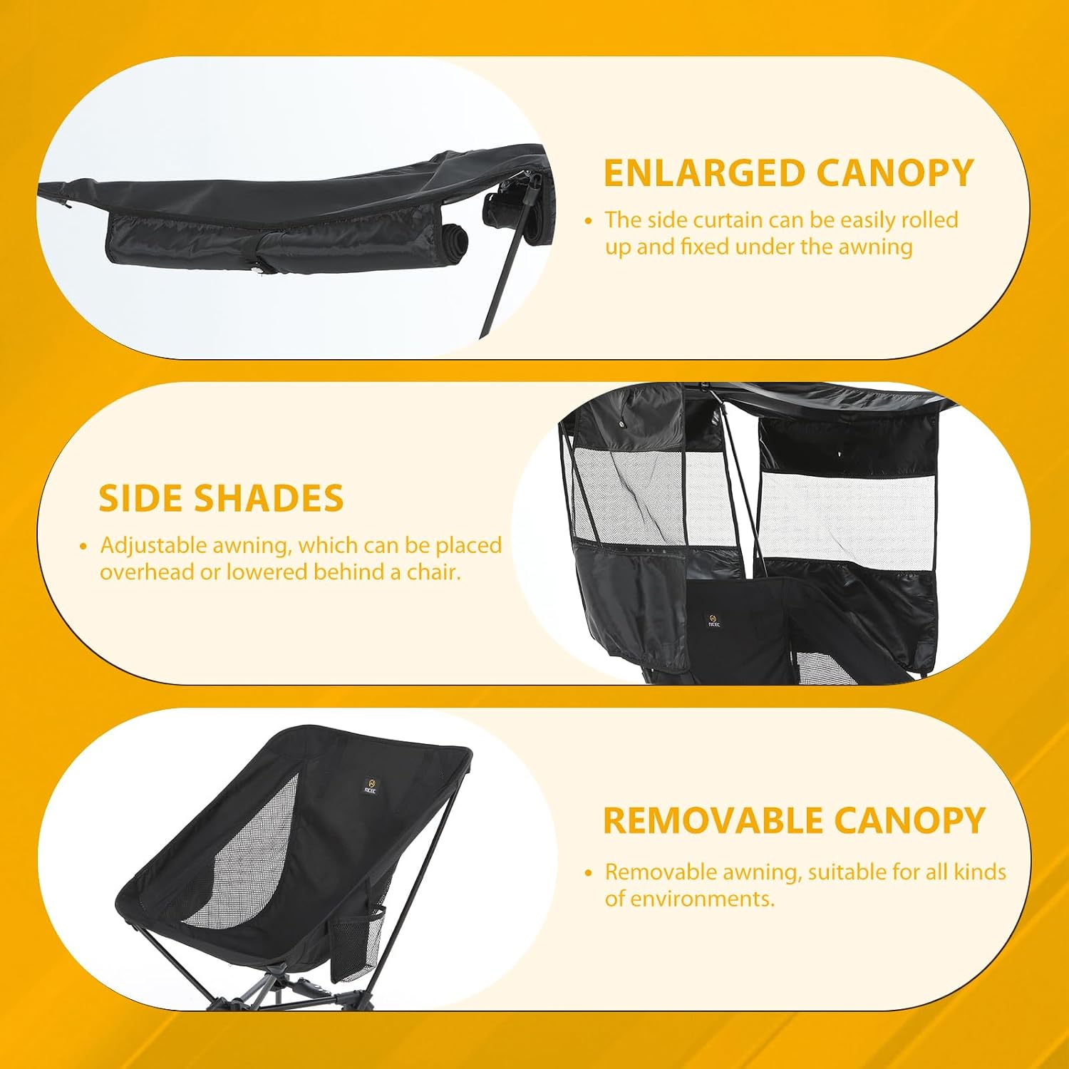 Nice C Camping Chair with Canopy, Compact Chair with Shade, Ultralight Umbrella Fishing Chairs, Portable Backpack Chairs, Lightweight, Travel, Picnic, Festival, Hiking, Sports (2 Pack Black)