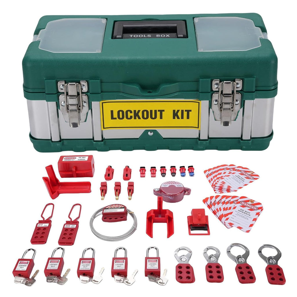 Lock Out Tag Kit, Electrical Lockout Tagout Kit with Circuit Breaker Lockouts, Hasps, Plug Lock, Ball Valve, Loto Set, Universal Padlock Box