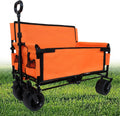 Convertible Folding Wagon Cart, 500lbs Heavy-Duty Utility Wagon with Bench Seat & Storage, 180L Capacity, All-Terrain Wheels for Camping, Beach, Sports, Garden