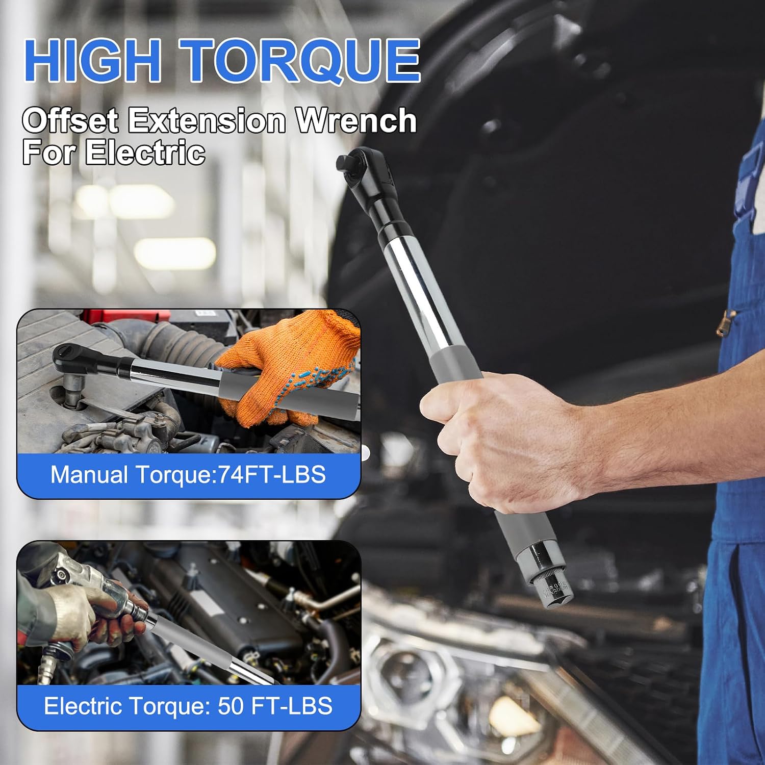 Offset Extension Wrench, 1/2-Inch Electric Drill Adapter, 4 Conversion Adapters, Tight Space Slim Neck Wrench Extender Tool, High Torque Socket Extender, Plumbing Repair Tool