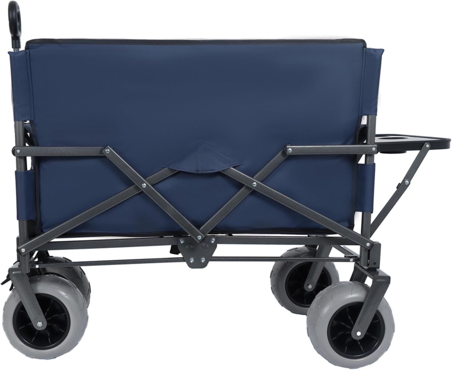 Dark Blue Collapsible Wagon, Bench Seat & Rear-Mounted Folding Tabletop, Cup Holder, 9'x4' Beach Tires & Steel Frame, Folding Camping Cart for Yard, Lawn, Camping, 48.43x24.8x43.7 in