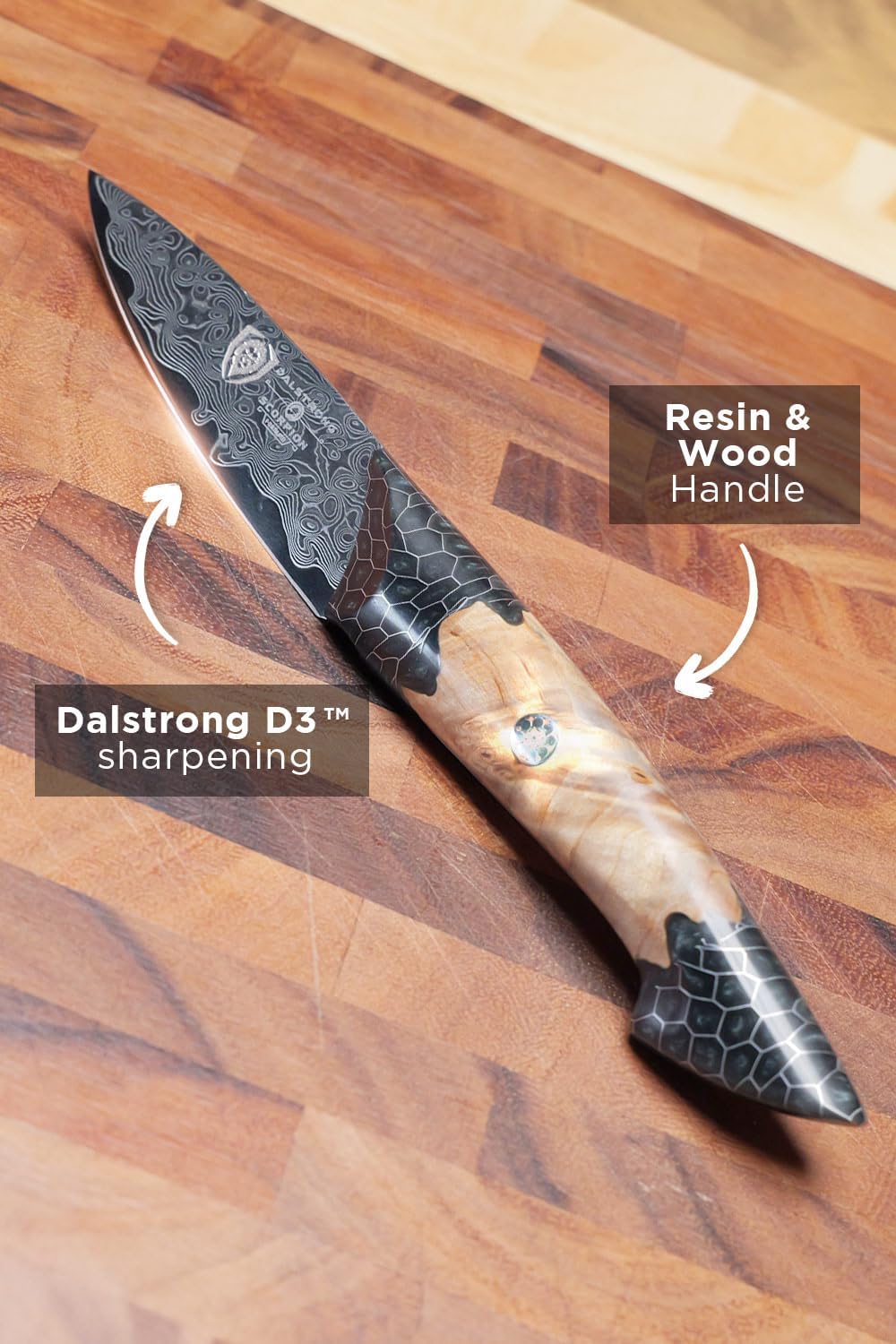 Dalstrong Paring Knife With Cover- 4'-Scorpion Series - Venom Edition - Japanese Steel Chef Knife - Spiral Sandstorm Blade Pattern - Black Honeycomb Resin Handle - w/Leather Sheath
