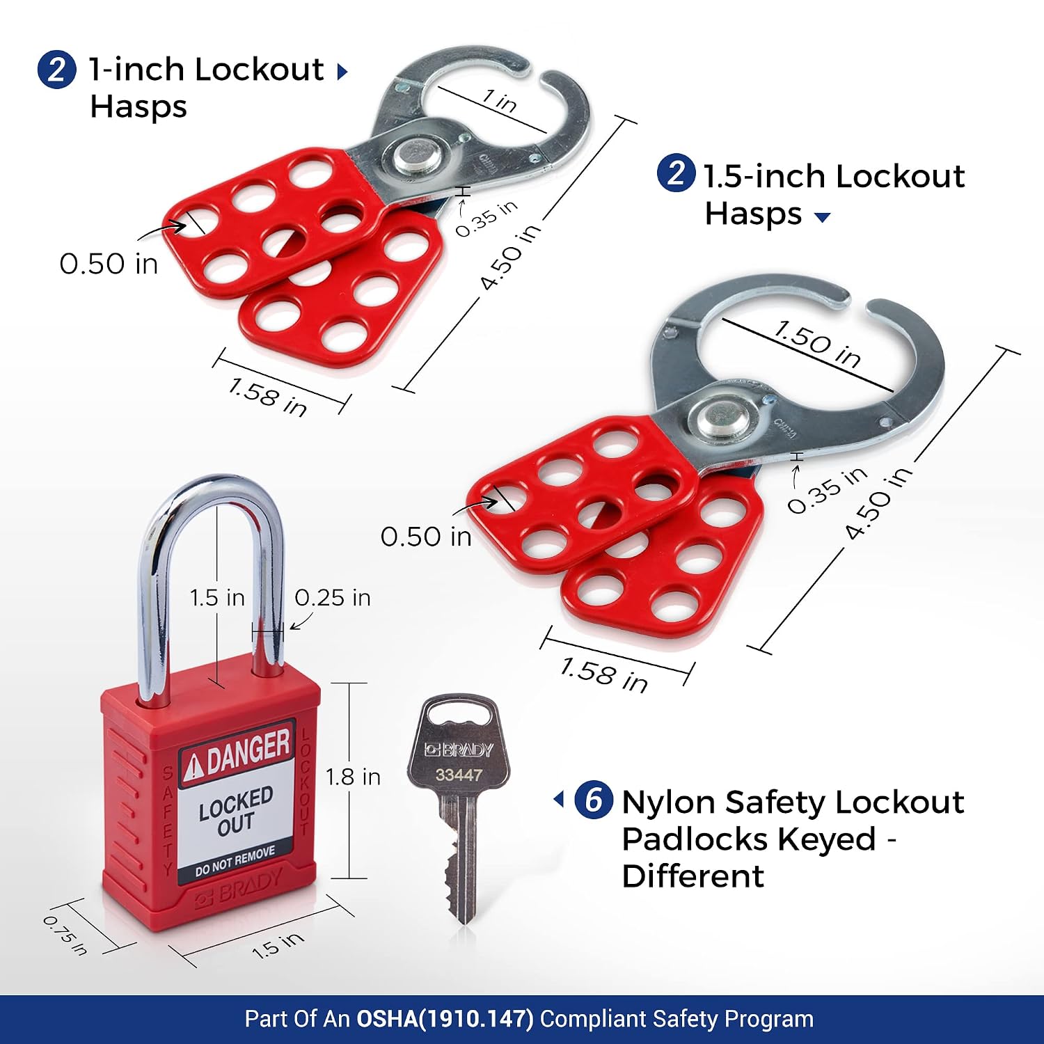 Brady Lockout Tagout Station with Loto Devices. 6 Keyed Different Safety Locks, 4 Hasps, Clamp On, Multipole Circuit Breaker Lockouts, Plug Lockout, Cable Lockout 20 Loto Tags. Safety Supply - 153685