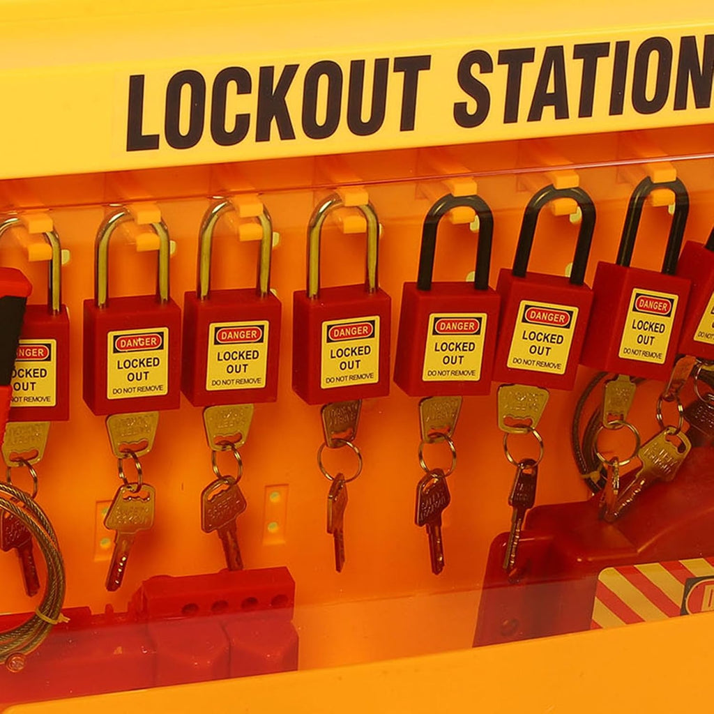 Lockout Tagout Station with Loto Devices, Lock Out Tag Out Kit Wall Board, 8 Padlocks, 20 Tags 3 Hasps 6 Circuit Breaker Locks, Electrical Lockouts Kit