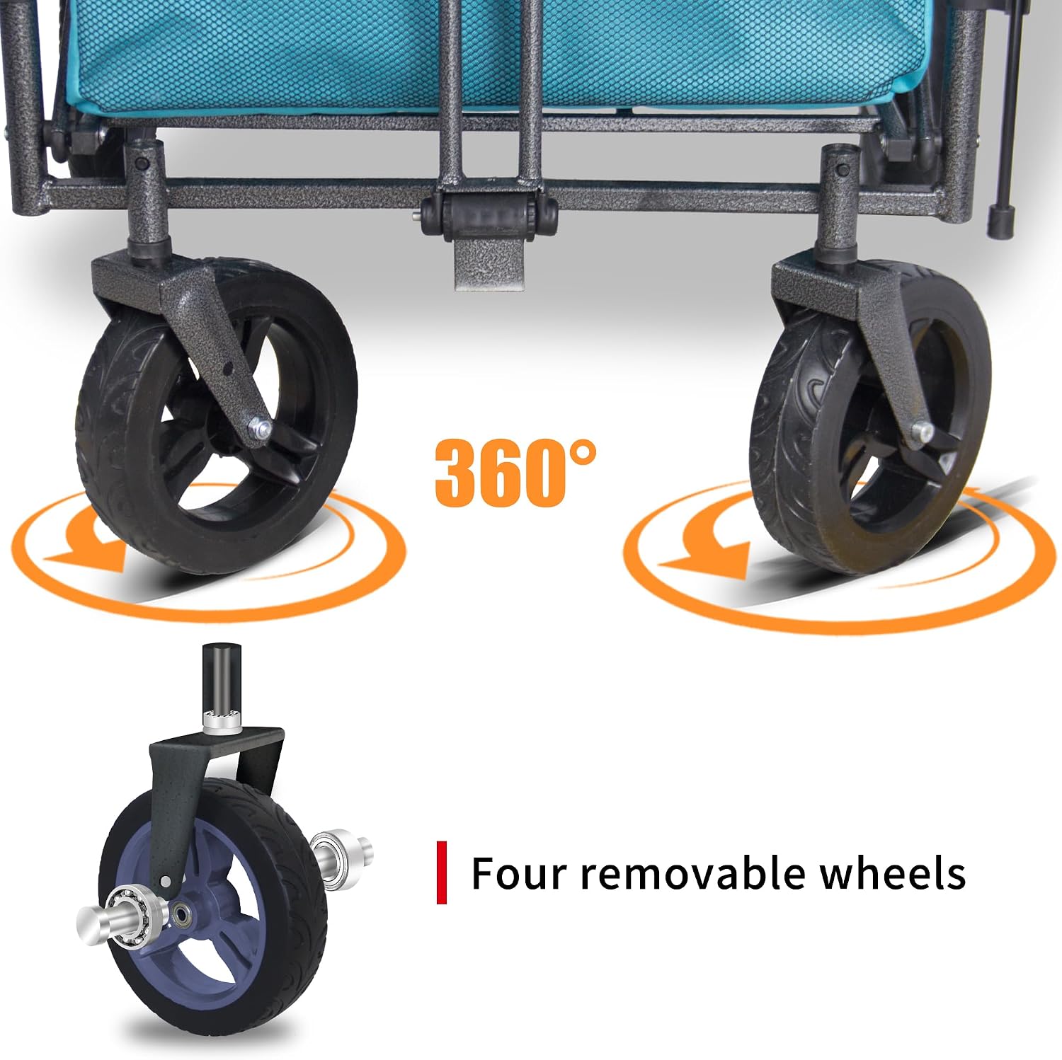TMZ Collapsible Wagon with 2 Foldable Seats, Folding Cart with Removable Canopy, Heavy Duty Wagon 265LBS Load Capacity for Camping Garden Shopping (Turquoise)