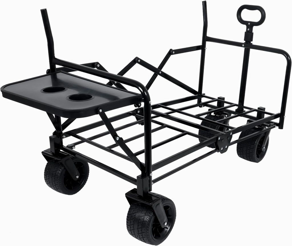 3-in-1 Convertible Folding Wagon with Bench Seat & Rear Foldable Table - 500 Lb Capacity, 180L All-Terrain Cart for Camping, Beach & Sports (Orange)