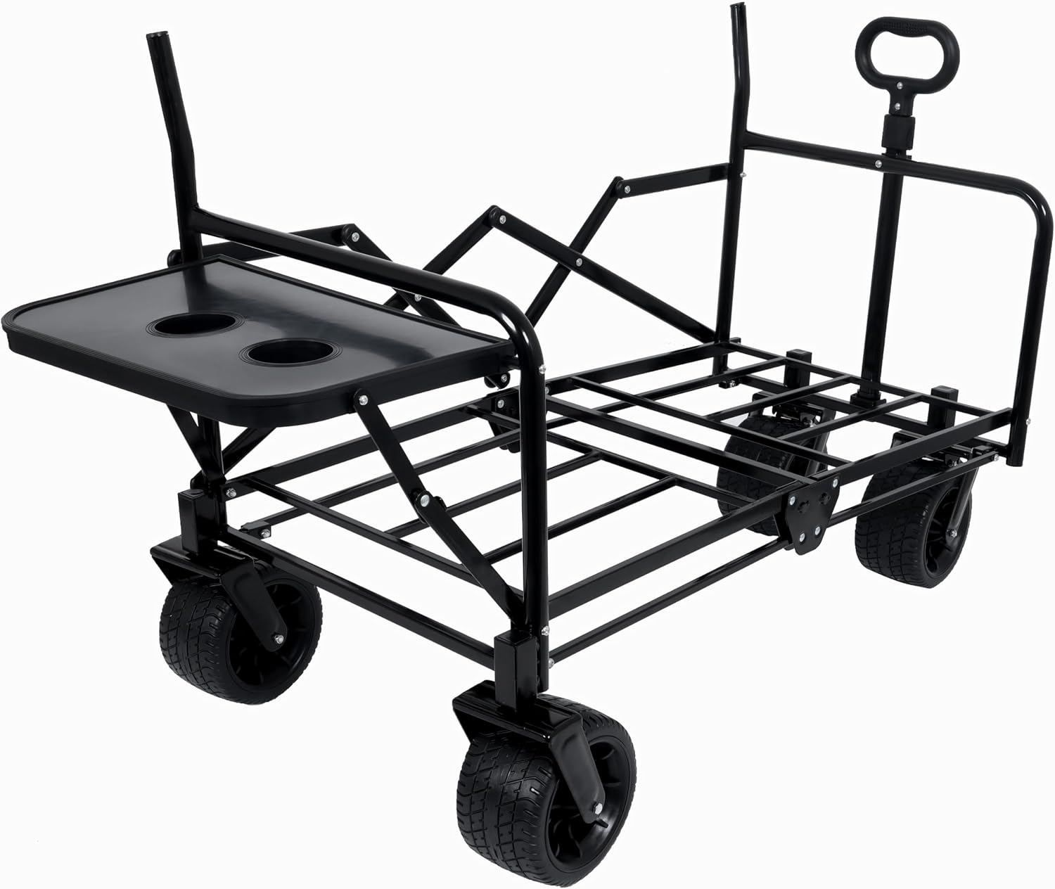 3-in-1 Convertible Folding Wagon with Bench Seat & Rear Foldable Table - 500 Lb Capacity, 180L All-Terrain Cart for Camping, Beach & Sports (Dark Blue)