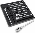 Powerbuilt Master Ratchet and Accessories Set, 16 Piece, 1/4, 3/8, and 1/2 Inch Drive Tools, Extension Bars, Universal Joints, Storage Tray - 949009
