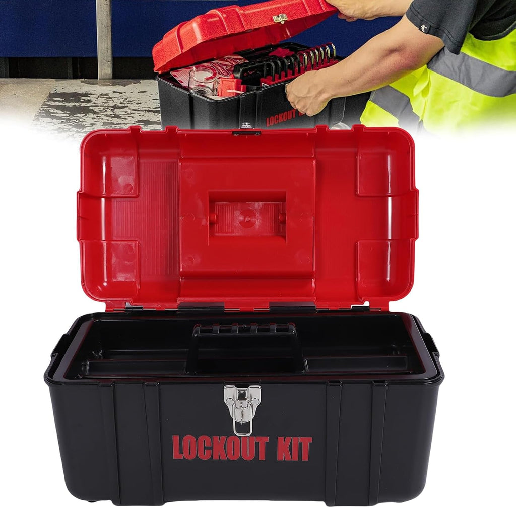 ciciglow Lockout Tagout Kit, Padlock Tag Set Group Lockout Hasps Universal Clamp On Circuit Breaker Lock Loto Safety Padlock Set with Tool Box for Industry