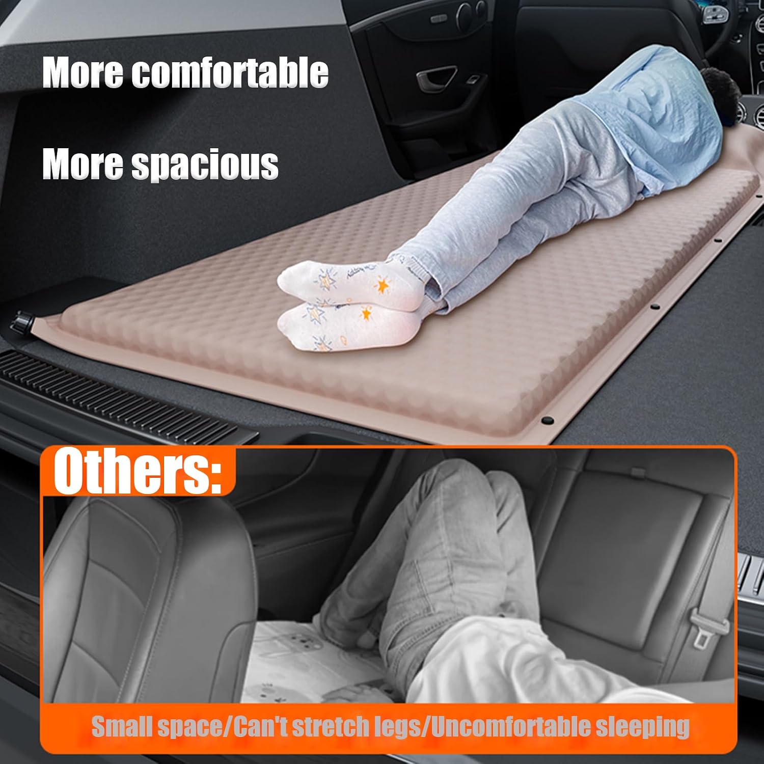Car Air Mattress Foldable for Jaguar XF Sportbrake X260 X250 Sport Brake Wagon Estate 2013-2025, Back Seat Camping Bed Breathable Airbed Auto-Inflation,Beige Twin