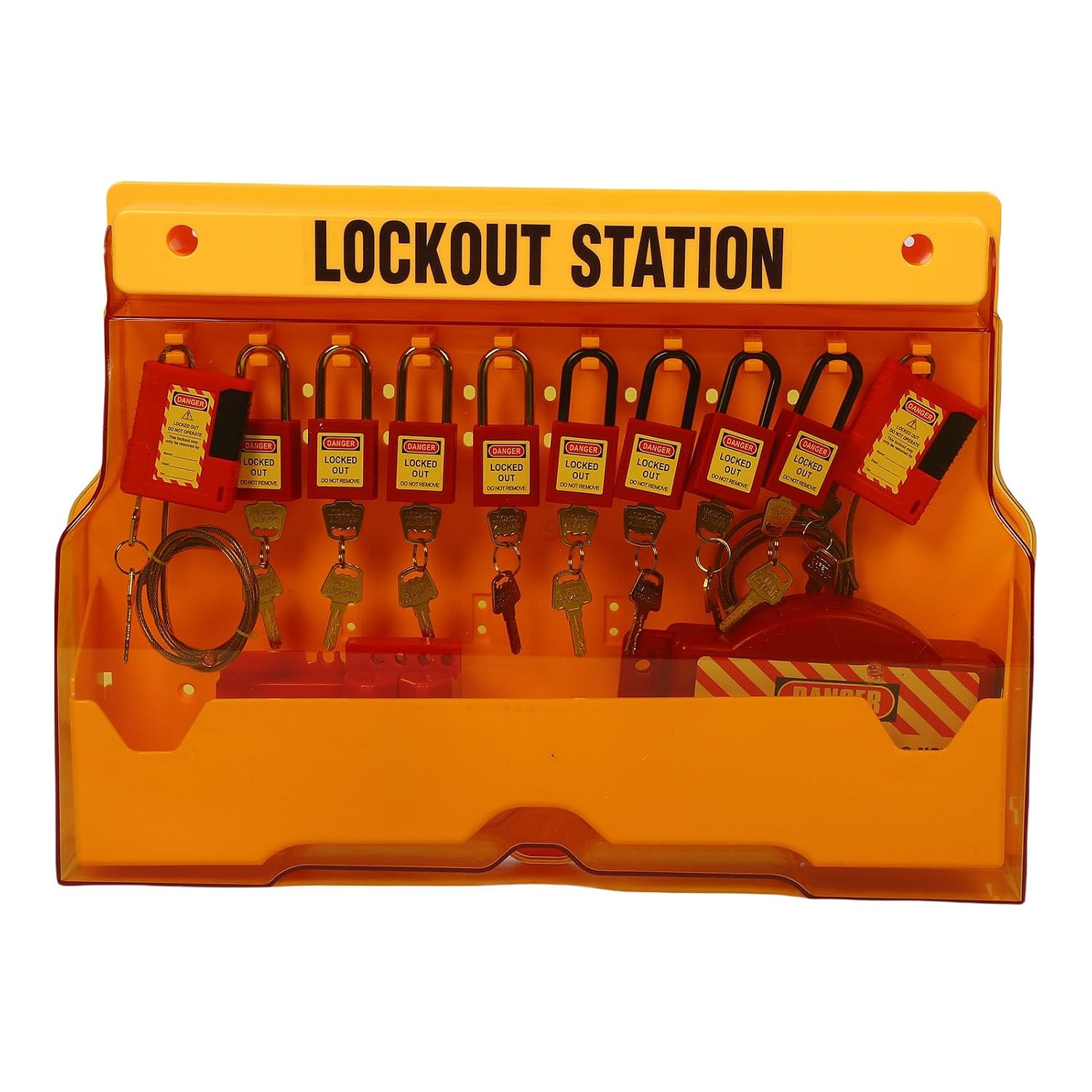 Fabater Lockout Tagout Station, Transparent Cover Enduring PC Material Electrical Lockout Tagout Kit, Loto Station with 8 Safety Padlocks 3 Hasp 20 for Industrial